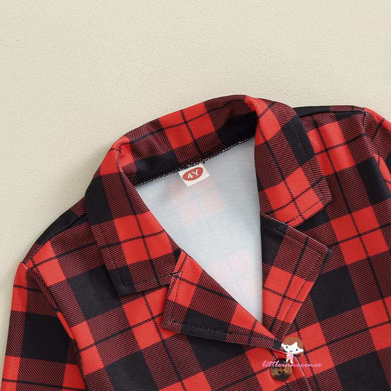 Xzq-bộ 3 Món Áo Khoác Tay Dài Cổ Bẻ Kẻ Sọc Caro + Chân Váy mini + Mũ Nồi Thời Trang Giáng Sinh Cho Bé Gái