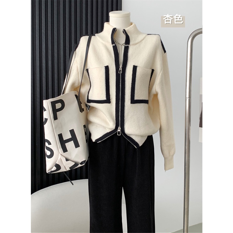 Sugemiusi Áo Dệt Kim Hai Đầu Phối Khóa Kéo Màu Sắc Tương Phản Cao Cấp