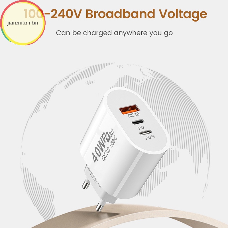 Jiarenitombn Đầu Sạc Nhanh usb c 3 Cổng type c 40w Cho samsung xiaomi iphone qc3.0 vn