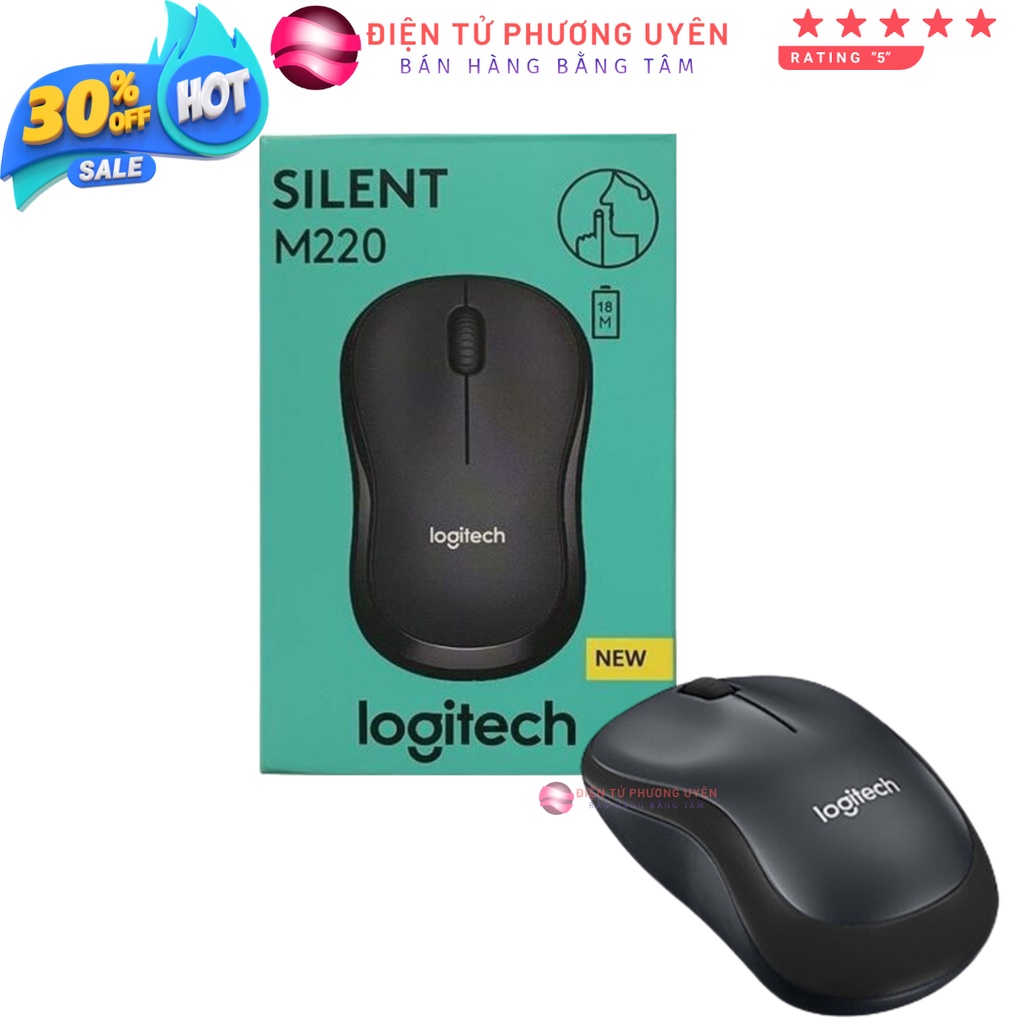 Chuột Không dây Logitech Silent M220, nút bấm êm, tặng kèm pin