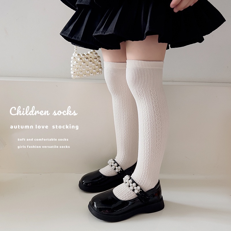 Đôi Vớ Cao Màu Trơn Bằng cotton Cho Bé Gái