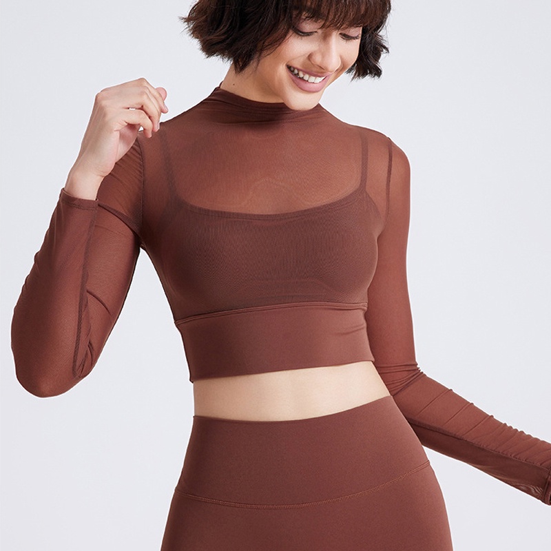 Áo Thể Thao Dài Tay Phối Lưới Tập yoga Chạy Bộ Nhanh Khô Gợi Cảm