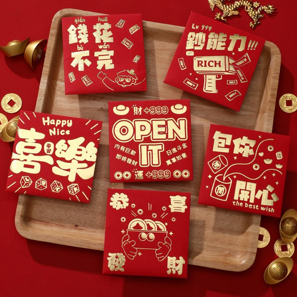 Set 6 Phong Bì Đỏ In Họa Tiết Hoạt Hình Sáng Tạo