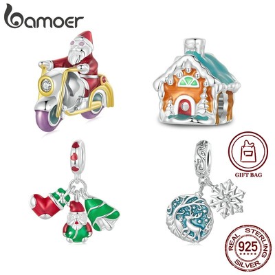 Bamoer Mặt Dây Chuyền Bạc sterling 925 Hình Ngôi Nhà Ông Già Noel Phát Sáng Trong Đêm