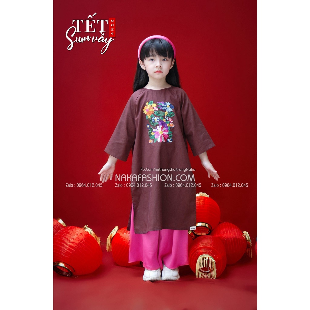 [Có sẵn] [Ảnh thật] Set Áo Dài Linen Juleen ( Áo Nâu+ Quần Hồng Sen)