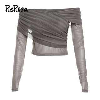 Rerosa Áo Thun Croptop Tay Dài Hở Vai Màu Trơn Thời Trang 2023 Cho Nữ