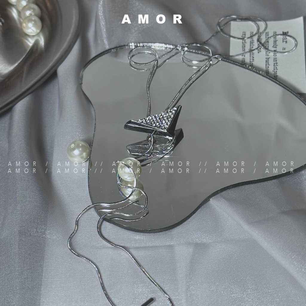 Vòng Cổ choker Dây Rút Dài Mặt Tam Giác Bằng Thép Không Gỉ Đính Kim C