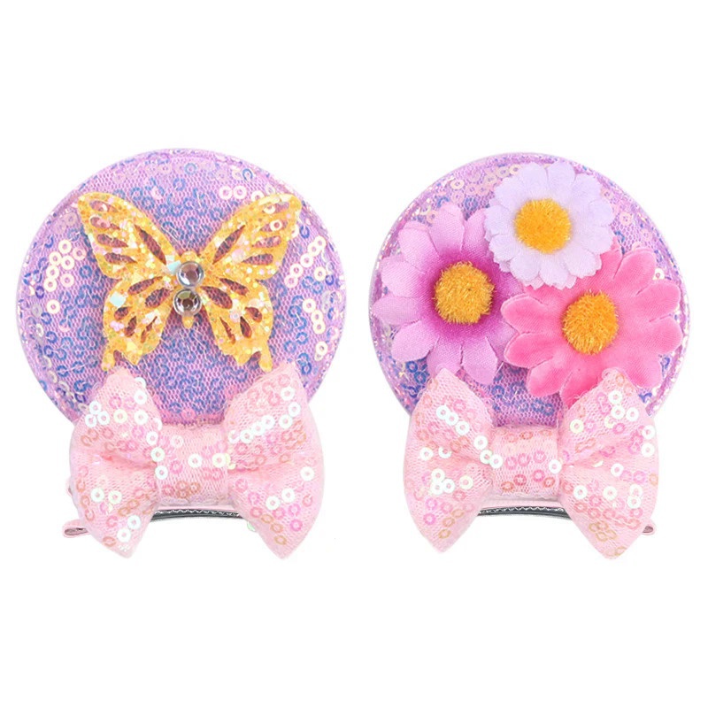 DISNEY Dễ Thương Kẹp Tóc Hình Tai Chuột minnie Đính Kim Tuyến Lấp Lánh Cho Bé Gái