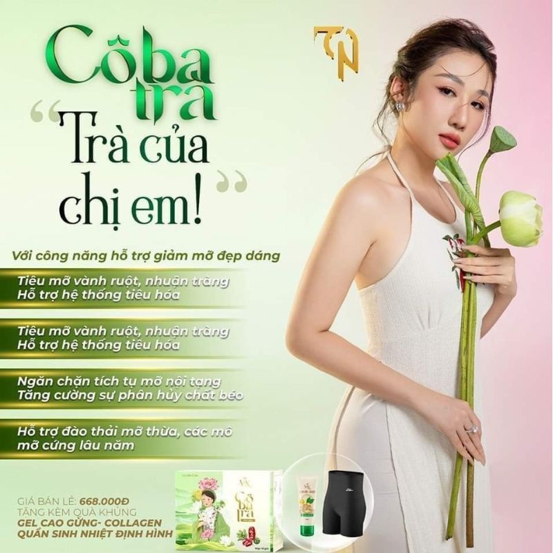 Trà giảm cân Cô Ba Trà - Trà Sen Giảm Mỡ Bụng, Giúp giữ dáng đẹp da, Tặng Kem tan mỡ + Quần sinh nhiệt