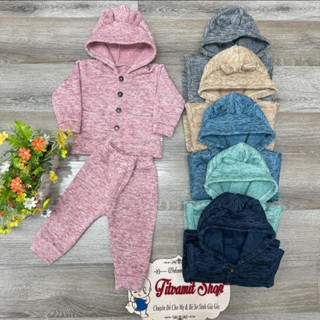 Bộ dài len lót lông liền mũ cho bé mặc thu đông