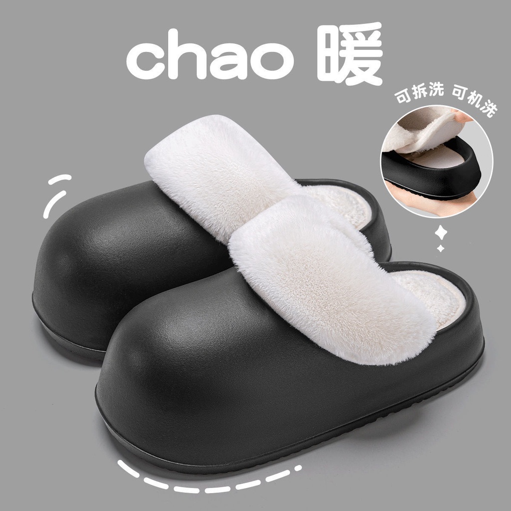 3CM không thấm nước Dép cotton Lót Nhung Dày Dặn Giữ Dép Lông dép bánh