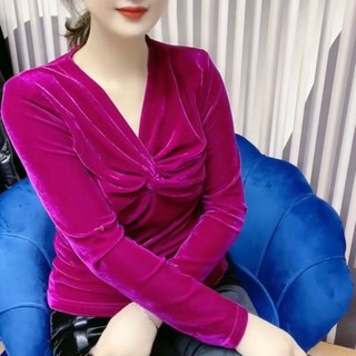 Áo Thun Nữ Tay Dài Cổ Chữ v Thời Trang Hàn Quốc