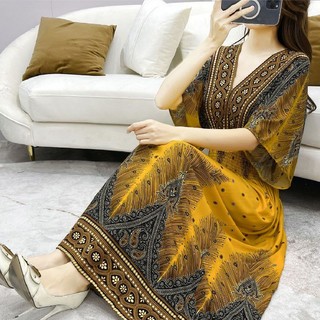 Đầm Cotton Lụa Dáng Dài In Họa Tiết Hoa Phong Cách Bohemian Thời Trang Đi Biển Mùa Hè Cho Nữ