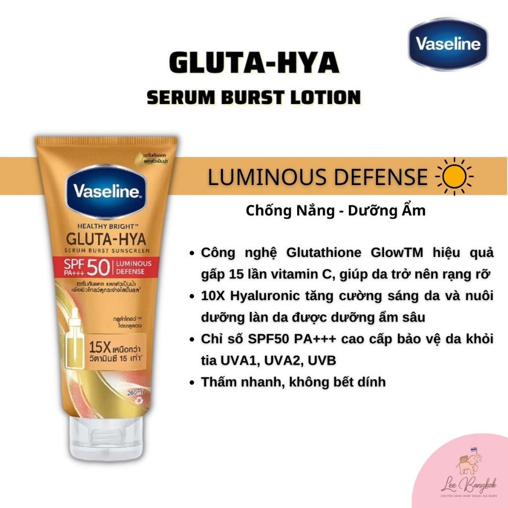 Sữa Dưỡng Thể Dưỡng Trắng Da Toàn Thân Vaseline 10X Healthy Bright Gluta HYA Thái Lan 300ml Body