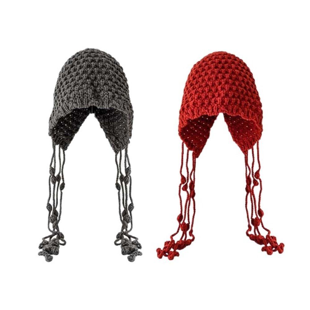 Mũ beanie Dệt Kim Tua Rua Đính Đá Phong Cách Hàn Quốc Bảo Vệ Tai Mừng Năm Mới