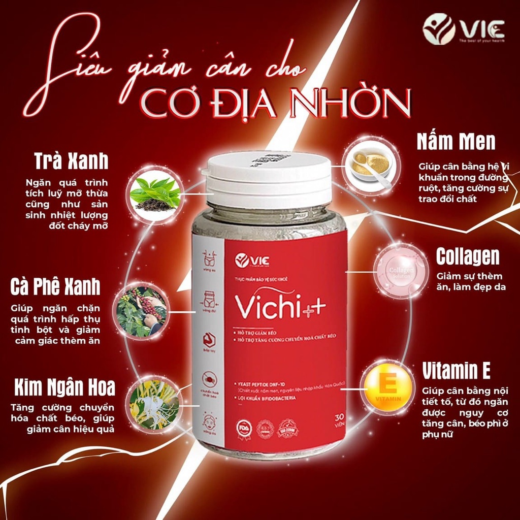 Giảm cân Vichi ++ viên uống thảo mộc tư nhiên an toàn chính hãng dành cho cơ địa khó giảm