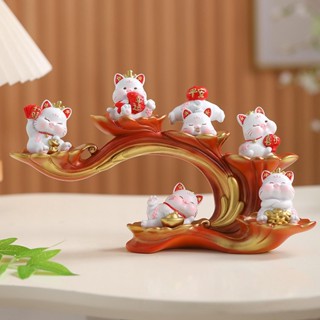  LOVIVER Mô Hình Chú Mèo May Mắn Để Bàn Trang Trí Tiệc Cưới Tượng Ngũ Phúc Thần Tài May Mắn |Tặng Kèm Kệ Gỗ Cao Cấp | Trang trí bàn làm việc xe hơi 