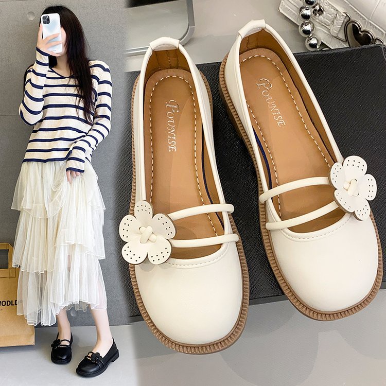 Mary jane Giày Lười Da Cổ Thấp Đính Hoa Nhỏ Thời Trang Mùa Thu Cho Nữ