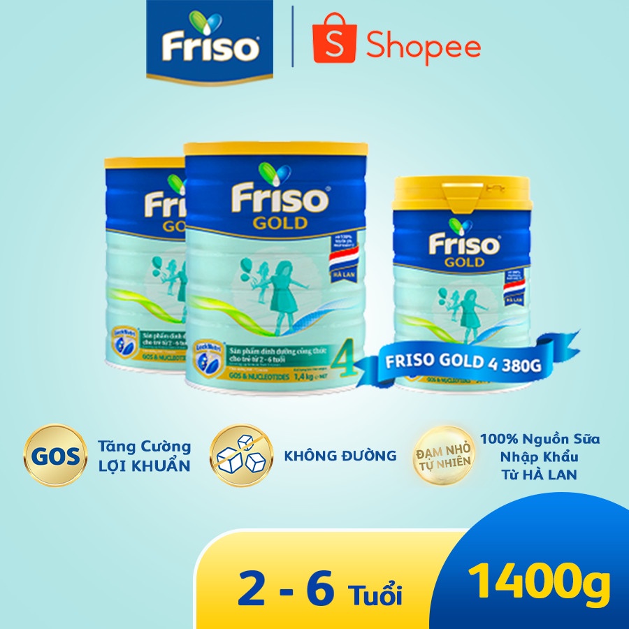 [Tặng 1 Lon Friso Gold 4 380gr] Combo 2 Sữa Bột Friso Gold 4 1400g