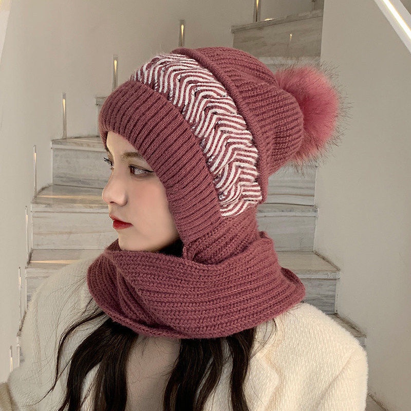 Mũ len nam nữ trùm đầu nón len kèm khăn quàng cổ đẹp ấm áp thời trang mùa đông