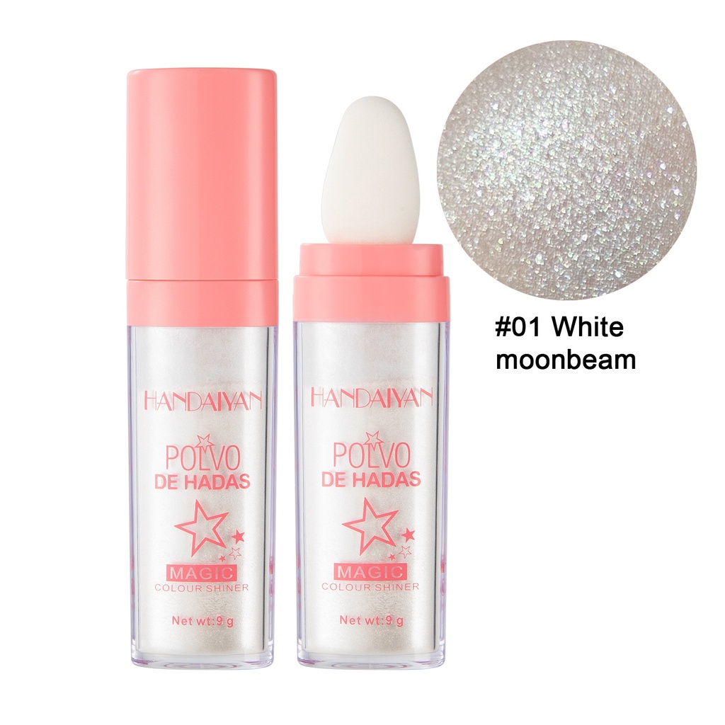 Bóng màu ma thuật Handaiyan Polvo de Hadas #01 White Moonbeam Shimmering Loose Highlighter với Spong