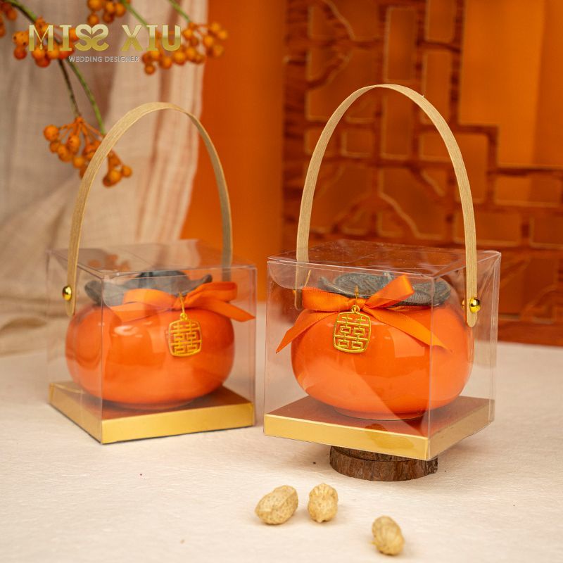 Tiktok hot# MISSXIU wedding wedding candy box Persimmon Ruyi ceramic candy can engagement Persimmon can ornaments gift box 10.5HHL