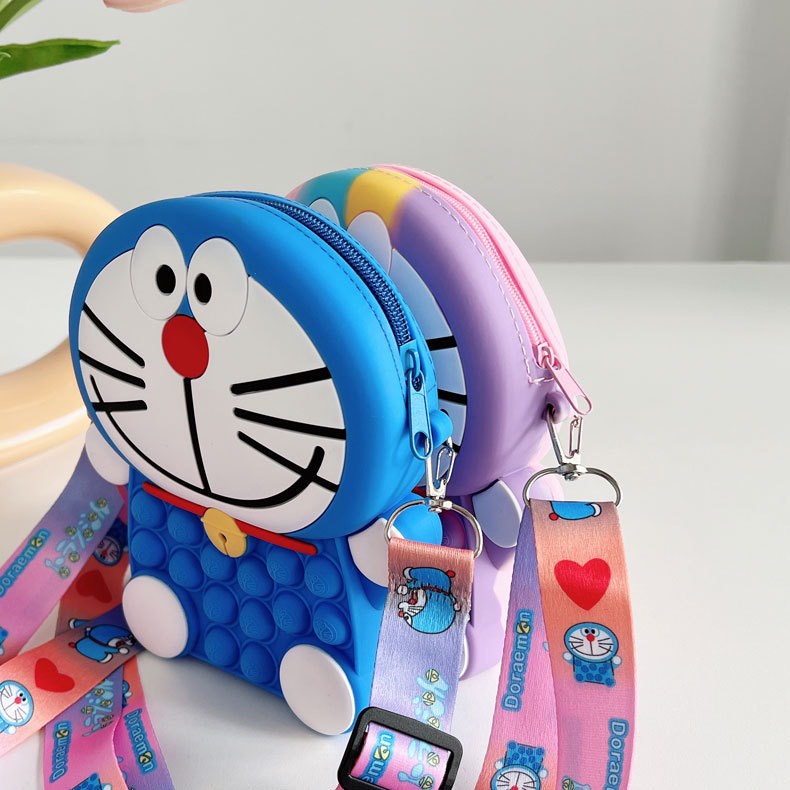 Túi xách đeo chéo silicon pop it hình doraemon thời trang dễ thương, bong bóng giảm căng thẳng