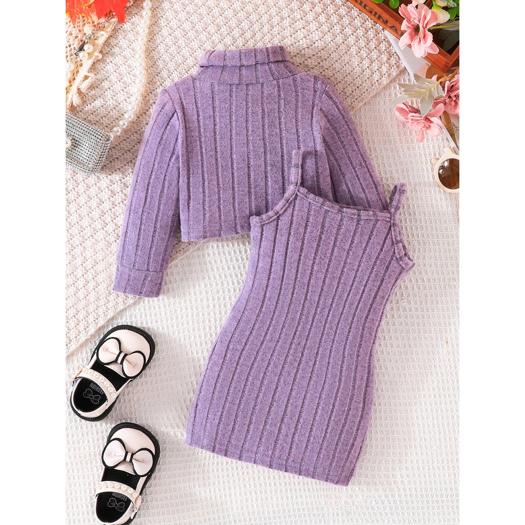 Bộ Đồ Bé Gái Gồm 2 Món Áo Thun Tay Dài váy yếm hai dây Họa Tiết Sọc Caro Set Quần Áo Cho Bé Trẻ em 6 Tháng - 3 Tuổi Sơ Sinh