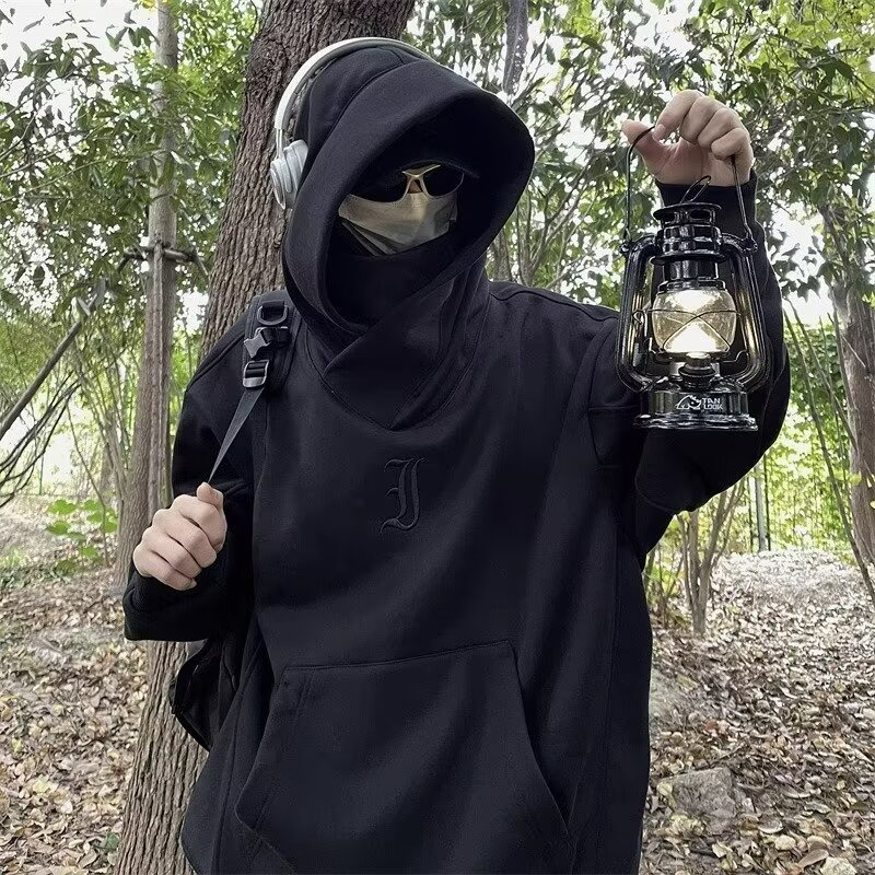 Đen Áo Khoác Hoodie Cổ Lọ Thời Trang Xuân Thu Cho Nam