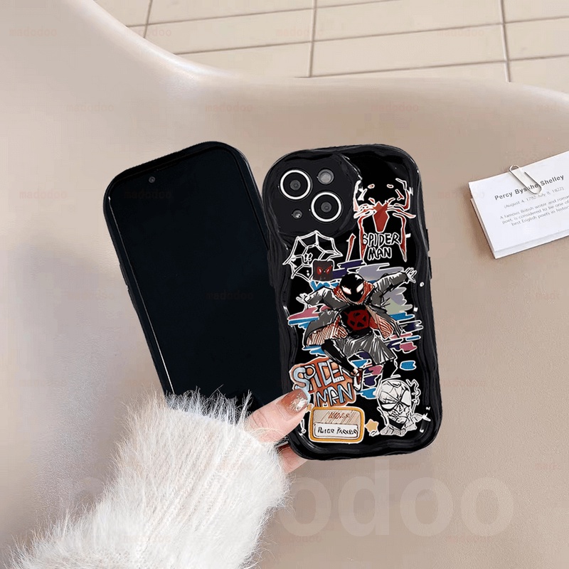 Ốp lưng Cute Fine Hole Anti-fall Samsung Galaxy S24 S23 Ultra S22 Plus S21 S20 FE 5G A11 A50 A30S A50S A10S A20S A20 A30 A31 A51 A71 4G A21S A02S A03S M11 Cartoon SpiderMan Gwen Graffiti Cream Edge Couple Phone Case Cover NY 76