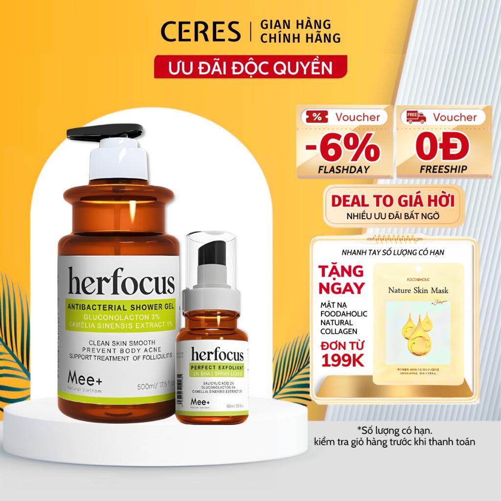 Xịt Viêm Nang Lông 100ml + Sữa Tắm Viêm Nang Lông 500ml - Bộ Liệu Trình Chuyên Viêm Nang Lông Herfocus Mee Natural