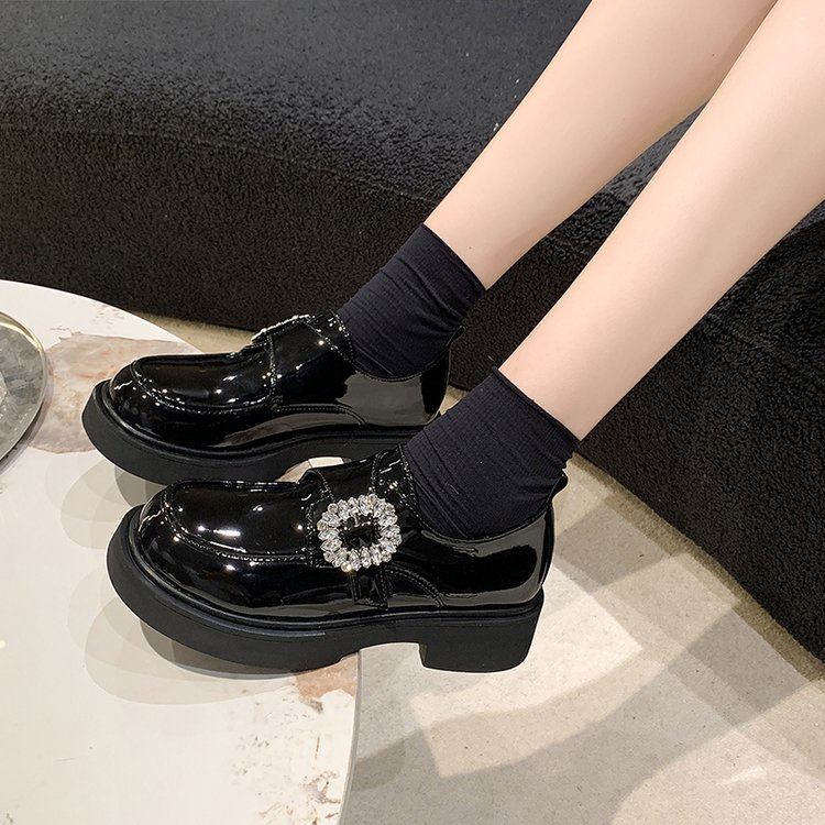 Giày Lười Da pu Mũi Tròn Phong Cách Anh Quốc Thời Trang Cho Nữ