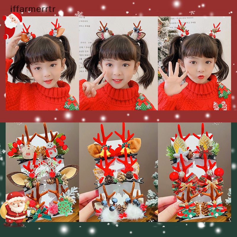 1 Cặp Kẹp Tóc Hình Sừng Hươu Giáng Sinh Dễ Thương Cho Bé Gái