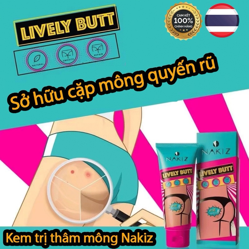 Kem thoa thâm, mụn mông, làm sáng da NAKIZ LIVELY BUTT Thái Lan, trị rạn da, thâm khuỷu tay. kem trị mụn mông nakiz Thái