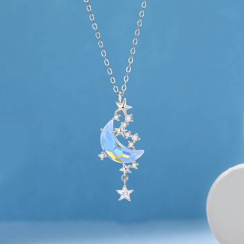 Vòng Cổ choker Màu Bạc Mặt Hình Bướm / Mặt Trăng Đính Đá Pha Lê Màu Sắc Tối Giản Cho Nữ