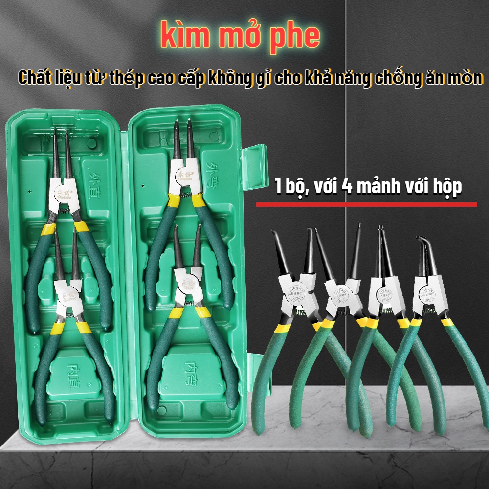 Kềm mở phe 7inch bộ 4 món- Kìm mở phe đa năng, kìm phanh, kìm mở phe trong, kìm mở phe ngoài TV TR CV CR