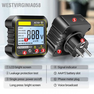 Westvirginia058 bộ kiểm tra ổ cắm 10a 16a máy dò đa năng màn hình có đèn nền lcd pha phân cực bằng giọng nói ac90‑250v