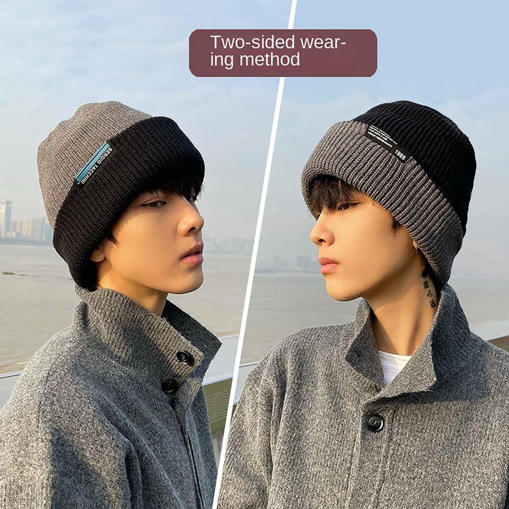 Topbeauty 1 Mũ Len Dệt Kim Hai Mặt Dày Dặn Giữ Ấm Mùa Đông Màu Sắc Tương Phản Thời Trang 2023 Cho Nữ