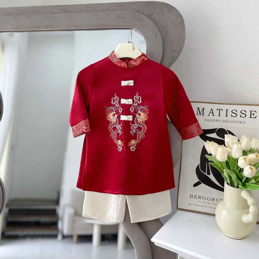 Set Đồ Tết Áo Dài Cách Tân Hoa Văn Đối Xứng Cho Bé Trai 1 2 3 4 5 6 Tuổi MINTSCLOSET Mint's Closet - TD4296