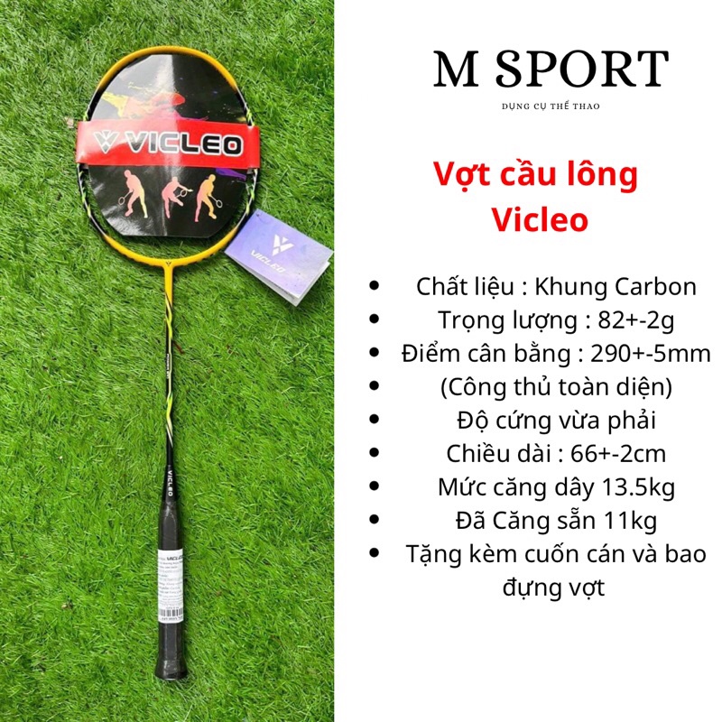 Vợt cầu lông carbon Vicleo , hàng chính hãng căng sẵn dây 11kg .