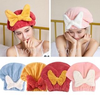 Dễ Thương Mũ Tắm Trùm Đầu Bằng Vải Nhung San Hô Dày Dặn Thấm Hút Nước Nhanh Khô Đính Nơ Đáng Yêu Cho Nữ