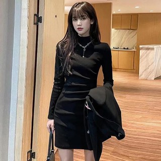 Mới Đầm Nhung Đen Cổ Lọ Dáng Ôm Phong Cách Hàn Quốc Thời Trang Mùa Đông Quyến Rũ Cho Nữ