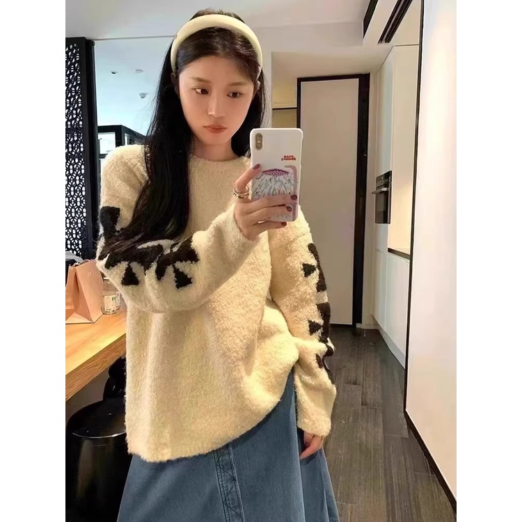 Áo Len Sáp Mềm Mại Chui Đầu Cổ Tròn Phong Cách Phương Tây Thời Trang Mùa Thu 2023