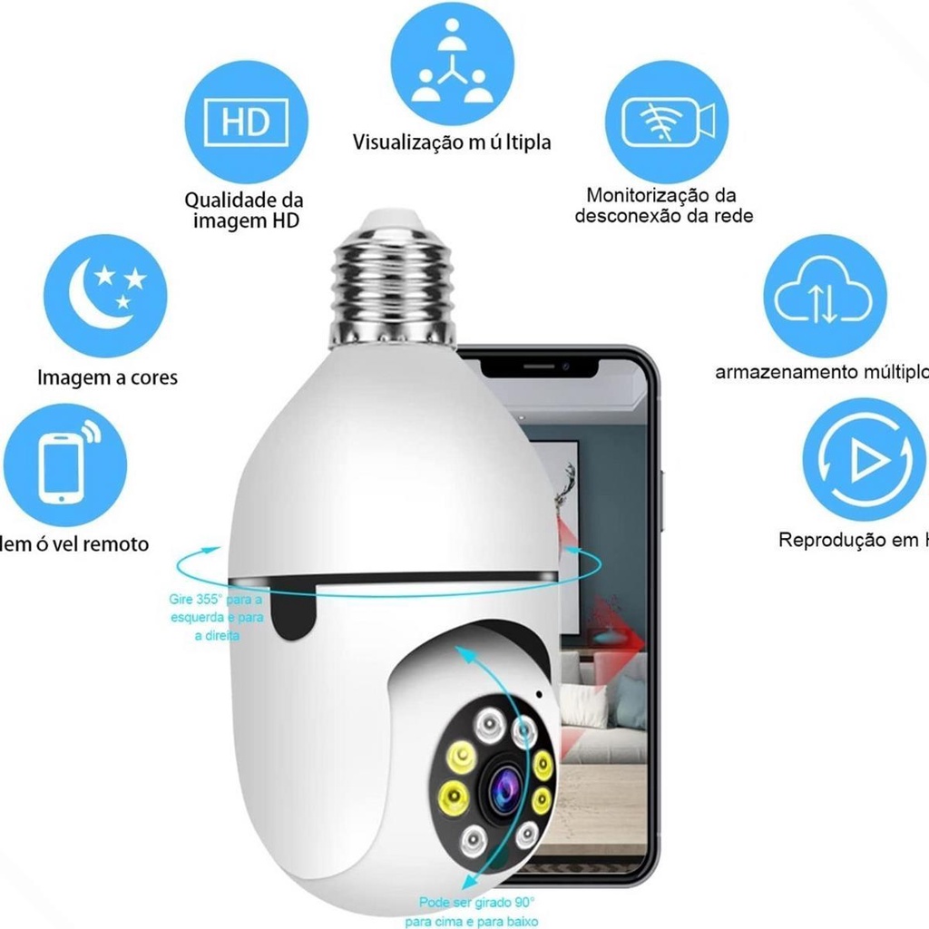 Camera An Ninh ip wifi Không Dây Xoay 360 Độ Với Đầu Nối Đèn Phù Hợp Với Tầm Nhìn Ban Đêm hd