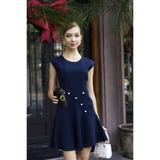 Đầm Asymmetric phối nút - NAVY - YV LE & CO