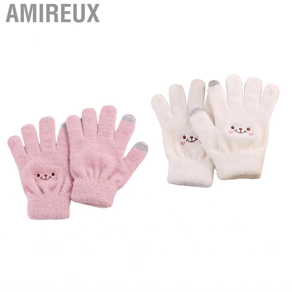 Amireux Winter Touch Screen Glove Smile Face Design Elastic Thermal Warm Knit for Women Girls