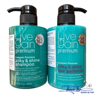 Bộ dầu gội và ủ xả Livegain Premium Silky & Shine 450mlx2