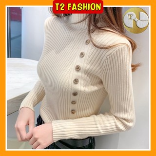 Áo len dài tay cổ 3 phân cúc dọc chéo - Hàng Quảng Châu 1038