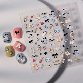  Sticker Nail 5D Lụa Nổi | Bé Mèo Hoạt Hình CAT | Hình Dán Móng Tay FEB-734 