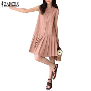 Đầm nữ ZANZEA không tay cổ tròn form rộng thời trang hàn